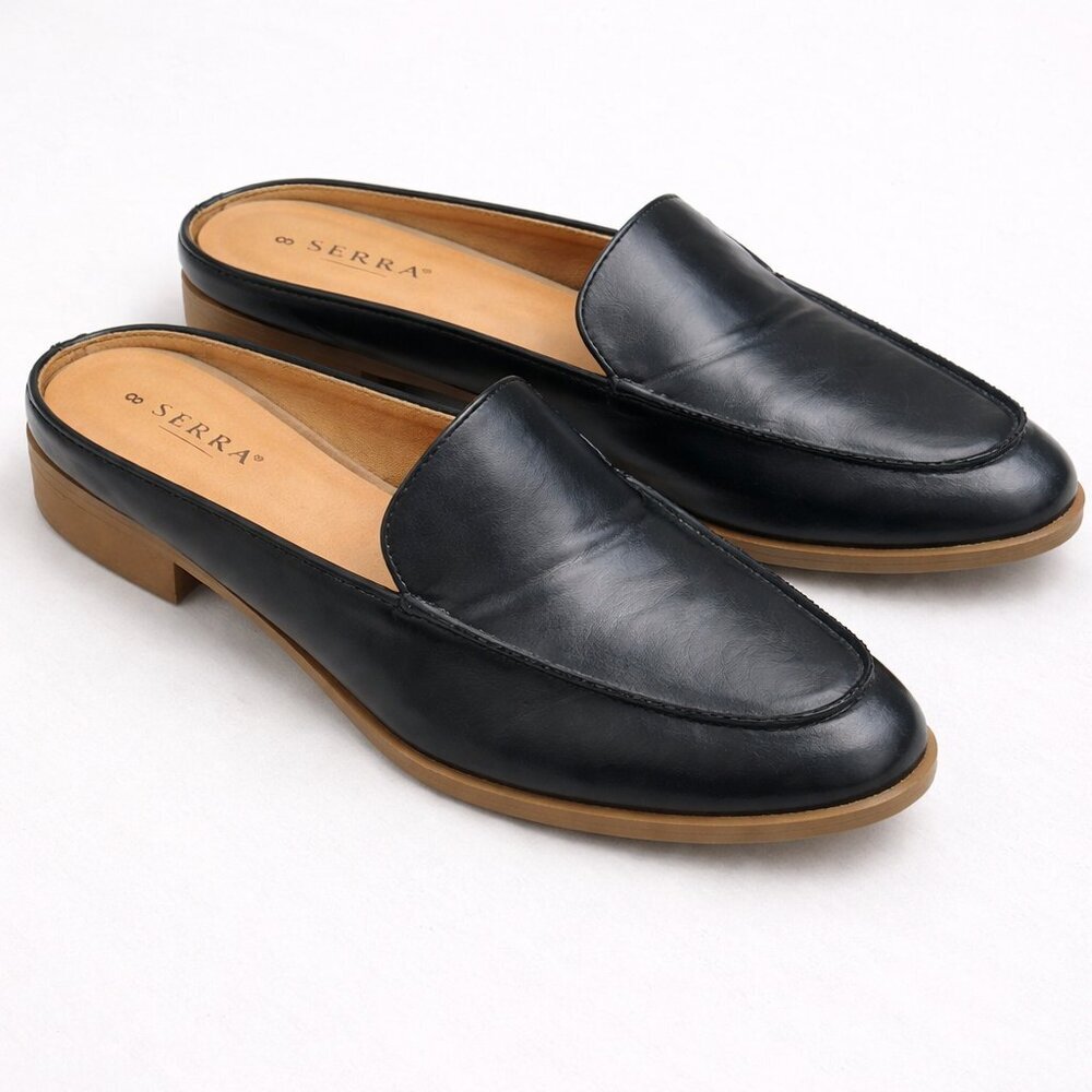 Serra Slip-On Mule Loafers Low Heel Black Size 8